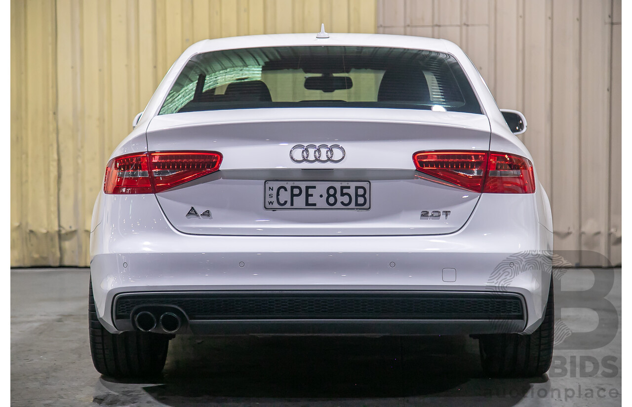 8/2013 Audi A4 2.0 TFSI Quattro (AWD) S-Line Pack B8 (8K) MY13 4d Sedan White Turbo 2.0L
