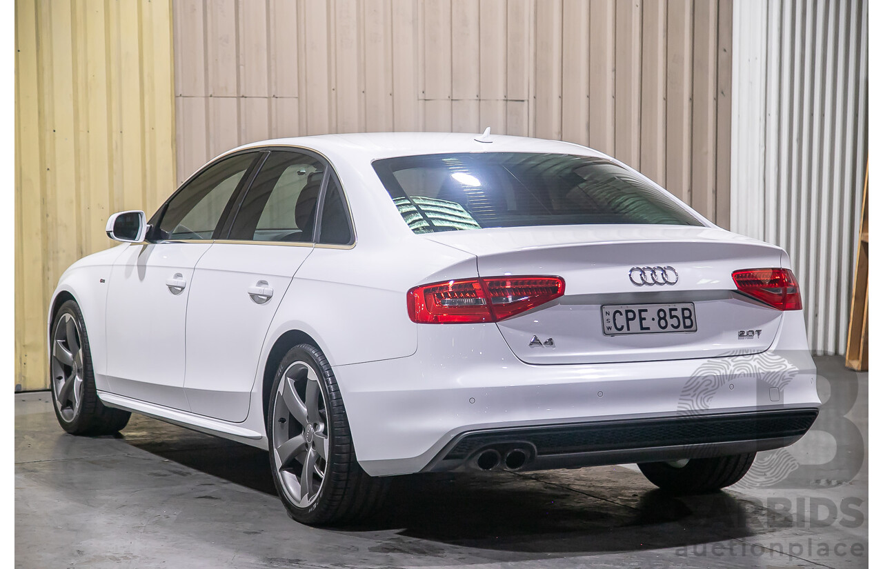 8/2013 Audi A4 2.0 TFSI Quattro (AWD) S-Line Pack B8 (8K) MY13 4d Sedan White Turbo 2.0L