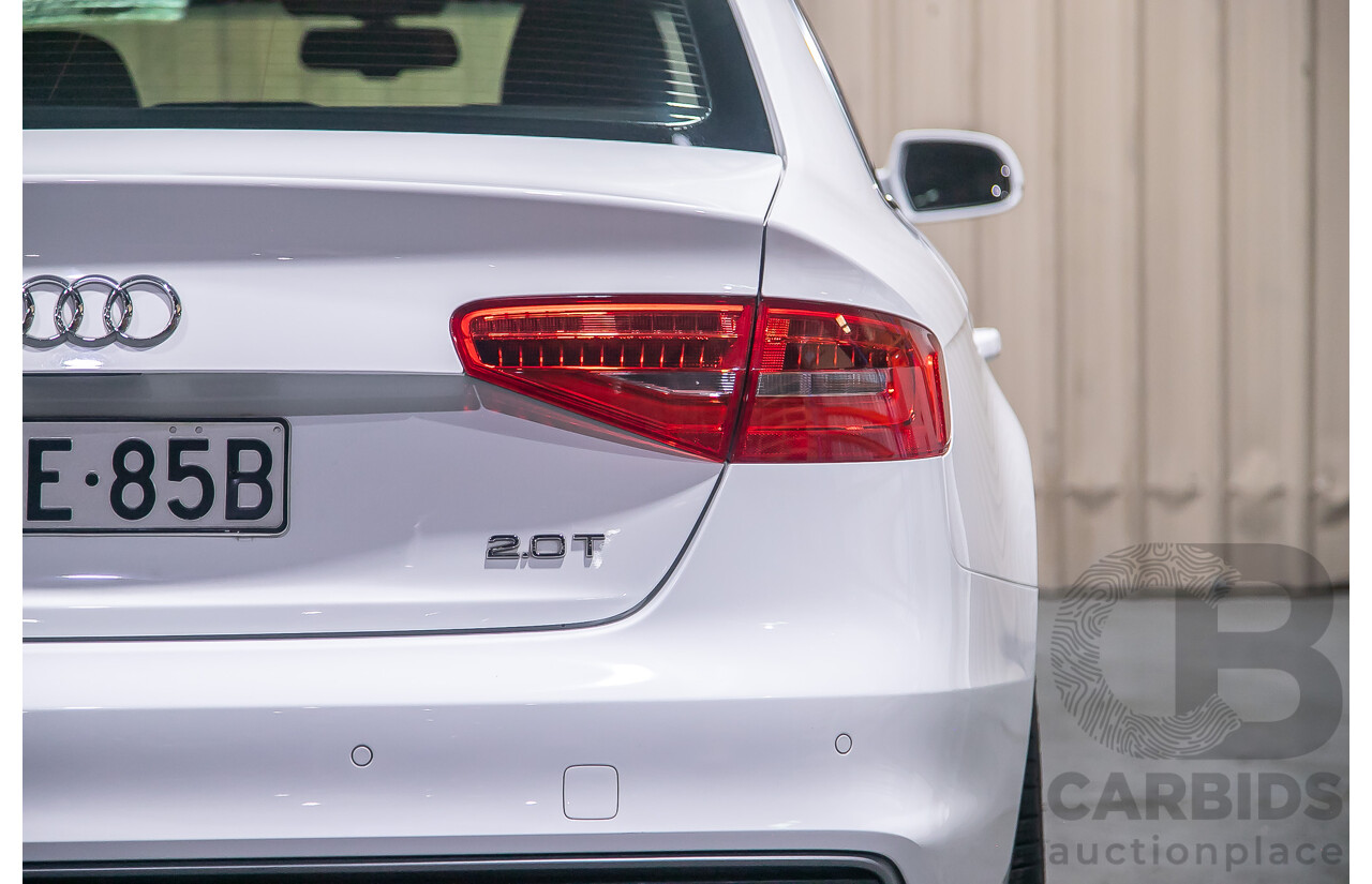 8/2013 Audi A4 2.0 TFSI Quattro (AWD) S-Line Pack B8 (8K) MY13 4d Sedan White Turbo 2.0L