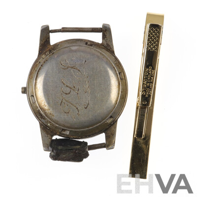 Very Old Vintage 9ct Omega Watch Face with Vintage Seiko Travel Clock and Tie Pin