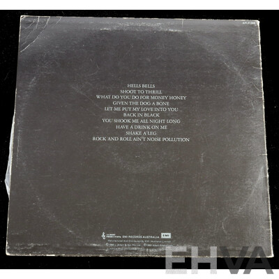 AC DC, Back in Black, Vinyl LP Record, Includes Insert, Albert Records 1980, Cat Number APLP 046