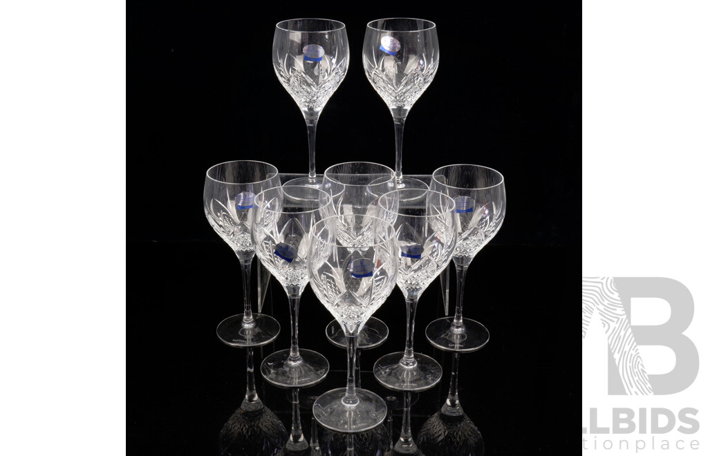 Set Eight Royal Doulton Fine Cut Crystal Wine Glasses with Original Labels