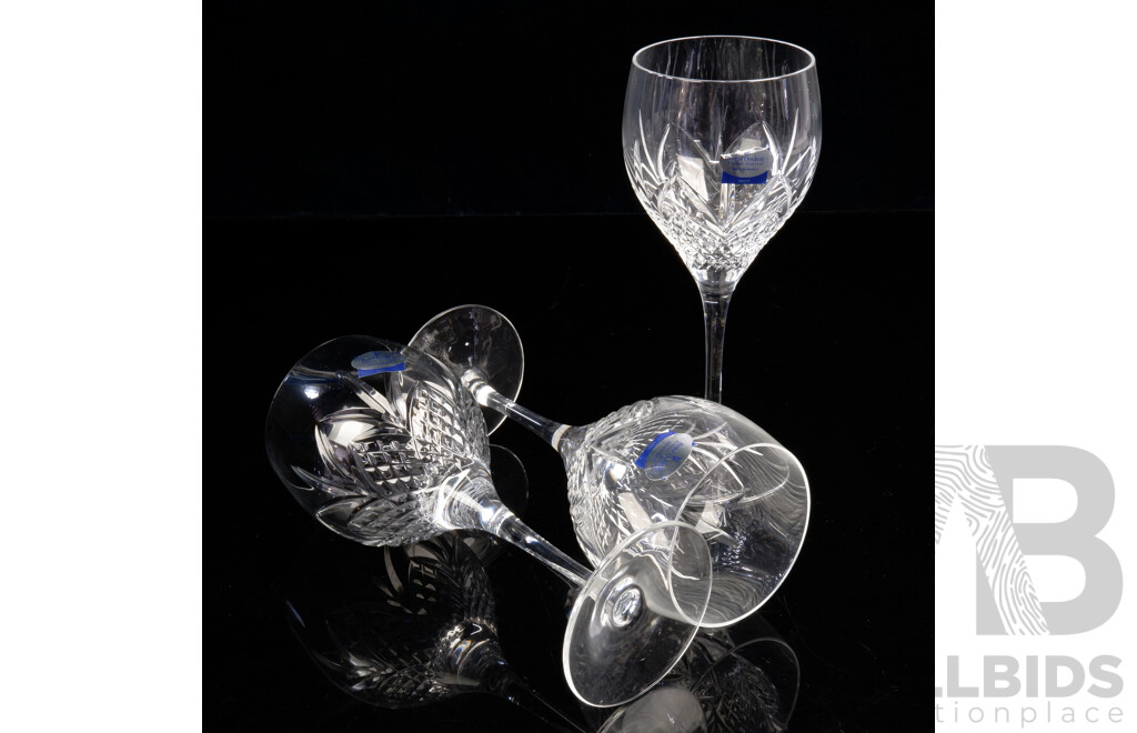 Set Eight Royal Doulton Fine Cut Crystal Wine Glasses with Original Labels