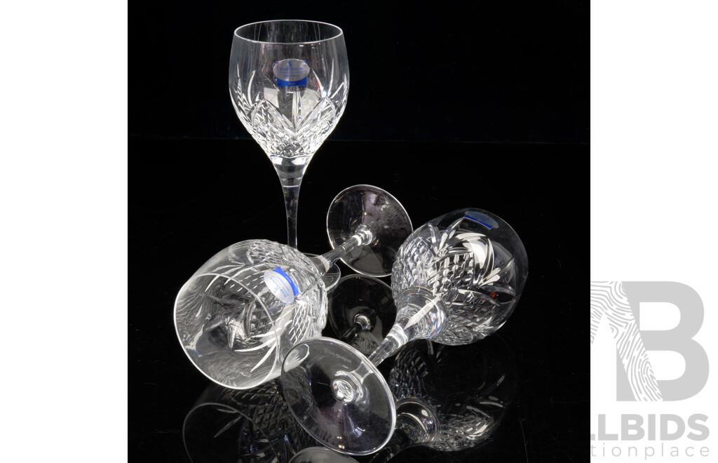 Set Eight Royal Doulton Fine Cut Crystal Wine Glasses with Original Labels