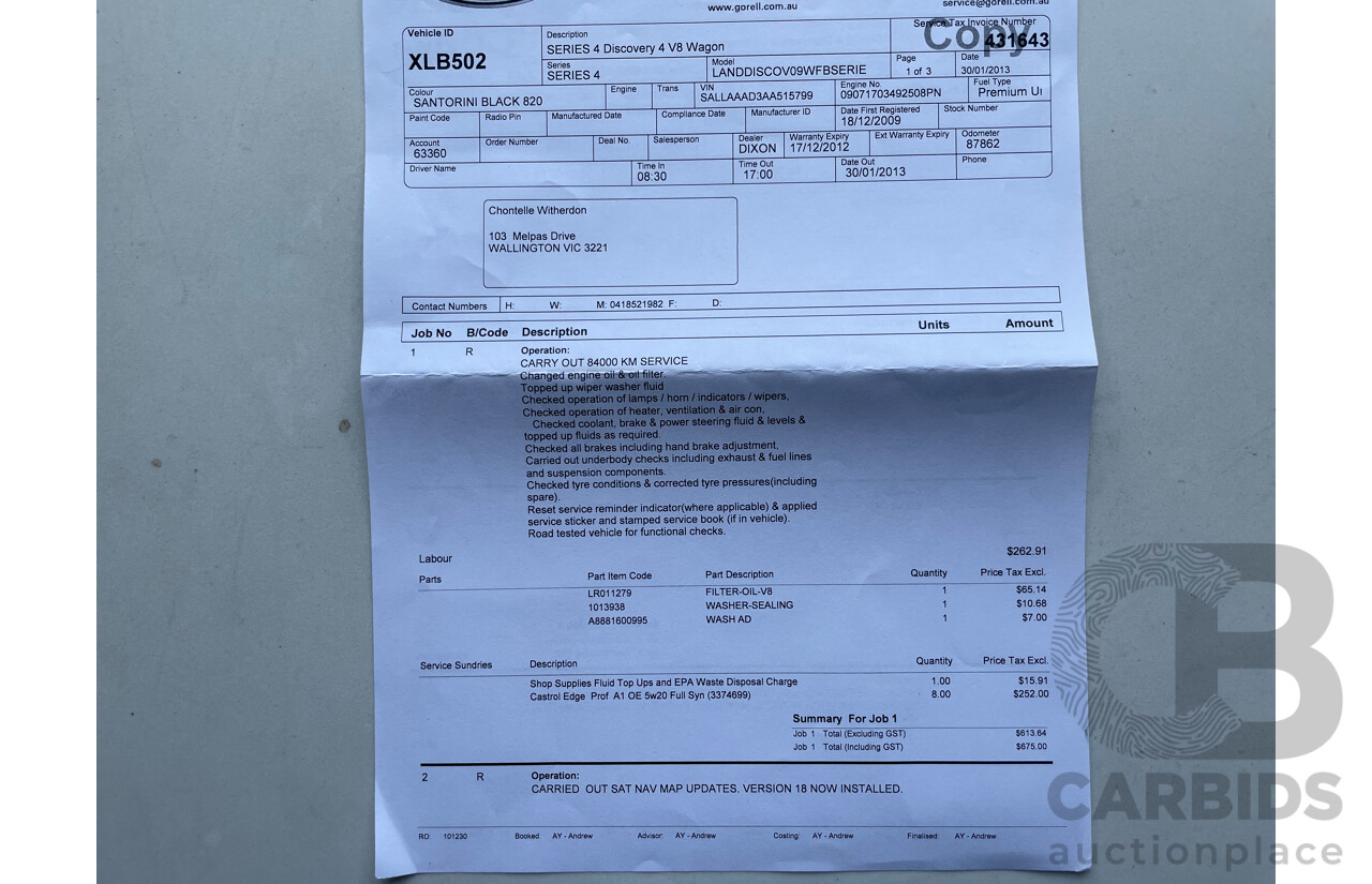 12/09 Land Rover Discovery 4 5.0 V8 4x4 MY10 4D Wagon Black 5.0L