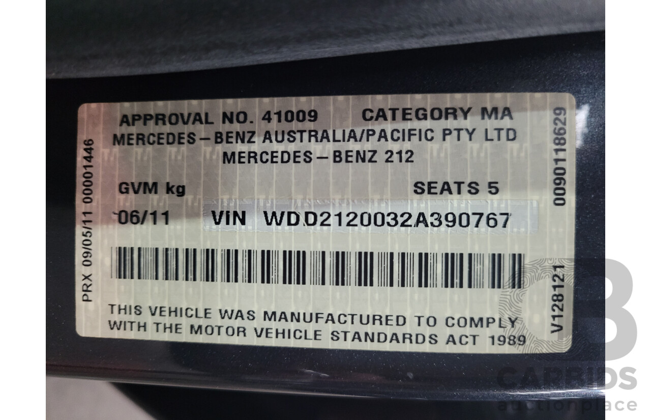 06/2011 Mercedes Benz E250 CDI Avantgarde W212 MY11 4D Sedan Tenorite Metallic Grey Turbo Diesel 2.1L