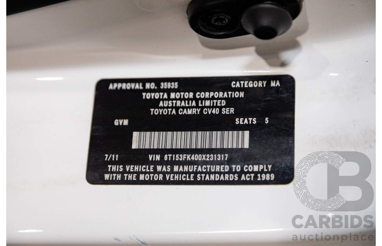 07/2011 Toyota Camry Hybrid AHV40R 4d Sedan White 2.4L