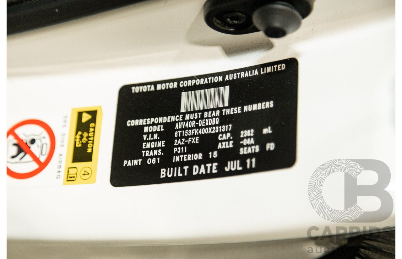 07/2011 Toyota Camry Hybrid AHV40R 4d Sedan White 2.4L