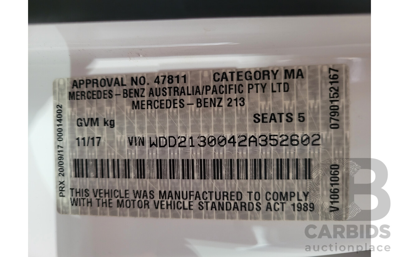 11/2017 Mercedes-Benz E220d RWD 213 4d Sedan Polar White 2.0L