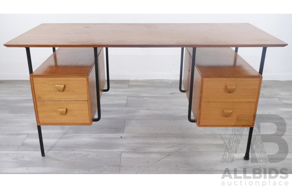 Mid Century Wrought Iron and Veneer Desk
