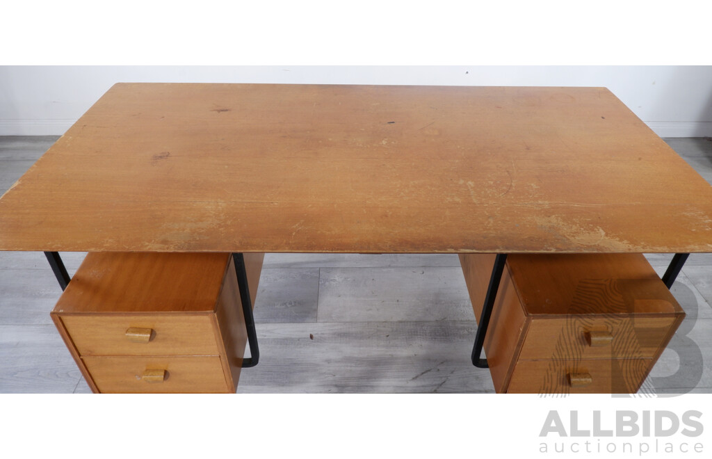 Mid Century Wrought Iron and Veneer Desk