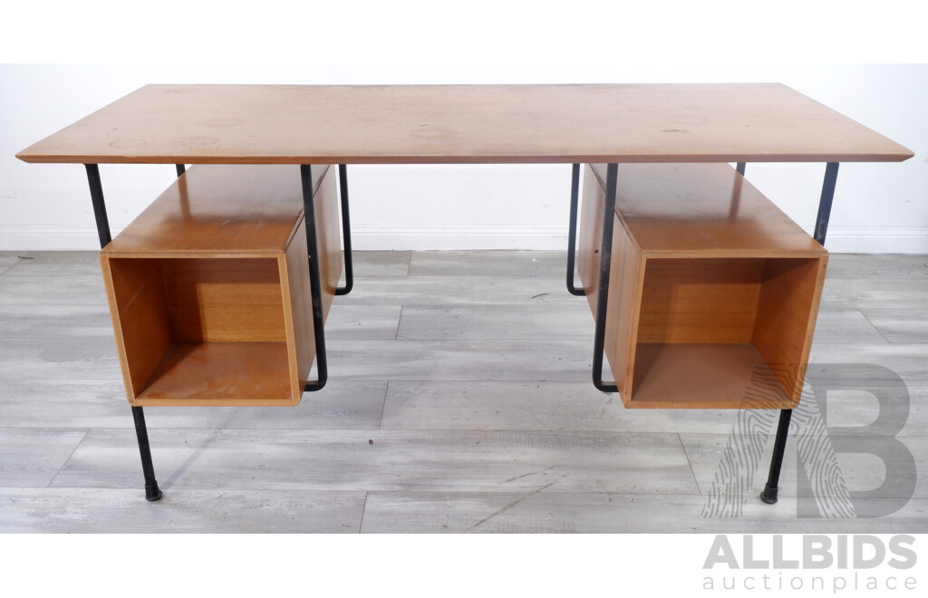 Mid Century Wrought Iron and Veneer Desk
