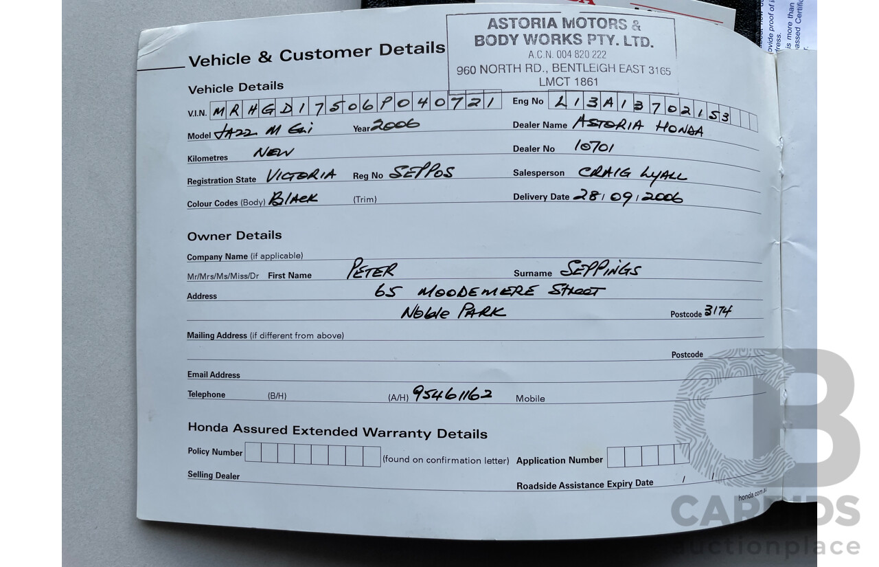 9/2006 Honda Jazz GLi MY06 5d Hatchback Black 1.3L