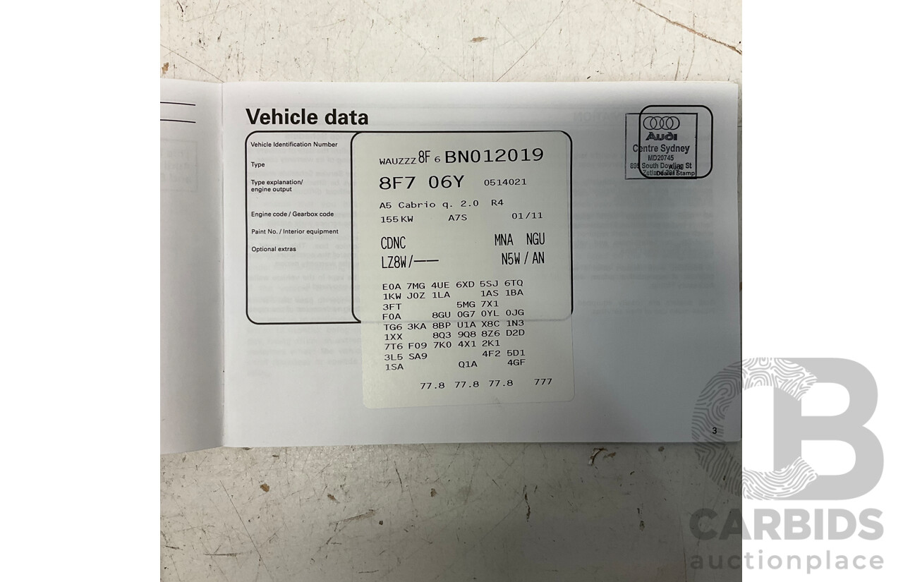 8/2011 Audi A5 2.0 TFSI Quattro (AWD) 8T MY11 2d Cabriolet Metallic Brown Turbo 2.0L