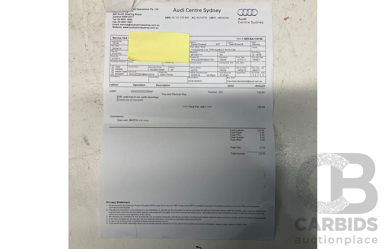 8/2011 Audi A5 2.0 TFSI Quattro (AWD) 8T MY11 2d Cabriolet Metallic Brown Turbo 2.0L