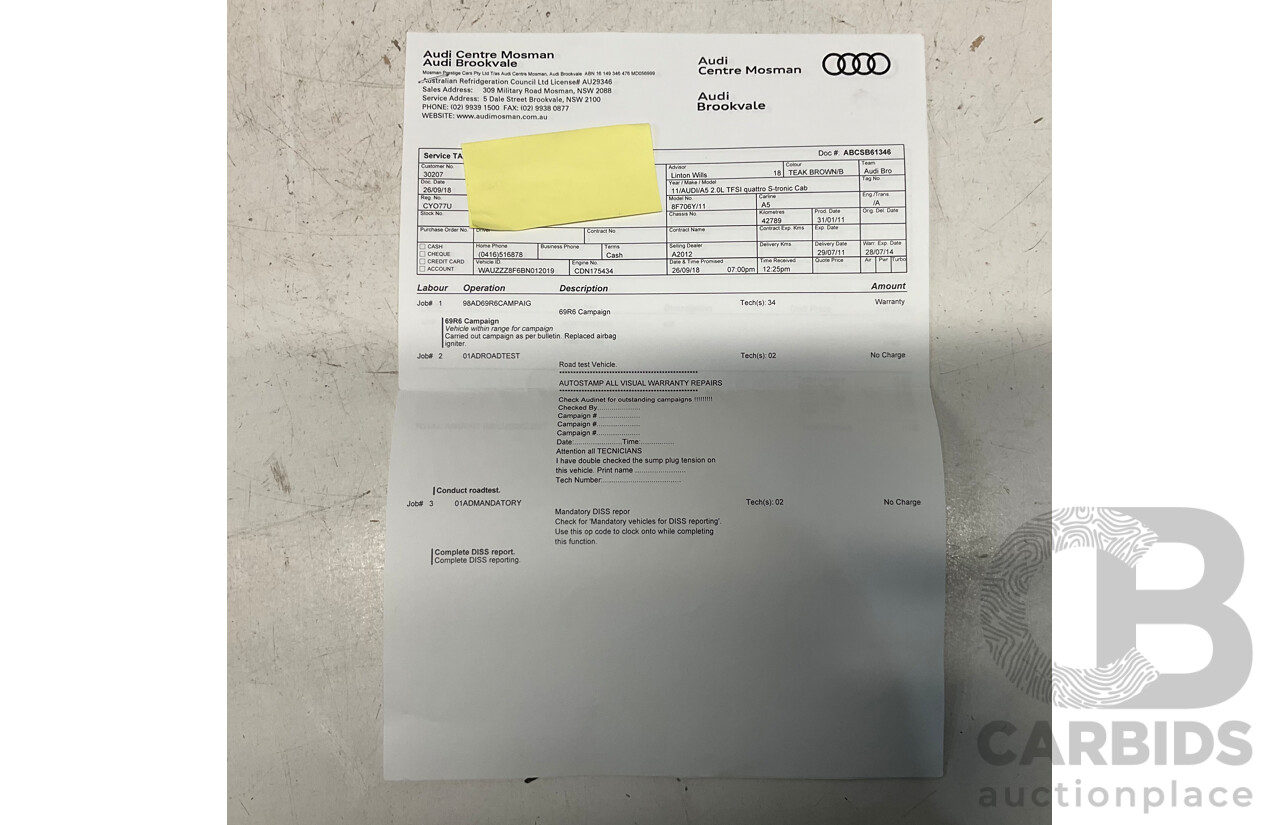 8/2011 Audi A5 2.0 TFSI Quattro (AWD) 8T MY11 2d Cabriolet Metallic Brown Turbo 2.0L