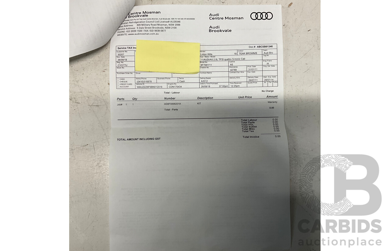 8/2011 Audi A5 2.0 TFSI Quattro (AWD) 8T MY11 2d Cabriolet Metallic Brown Turbo 2.0L