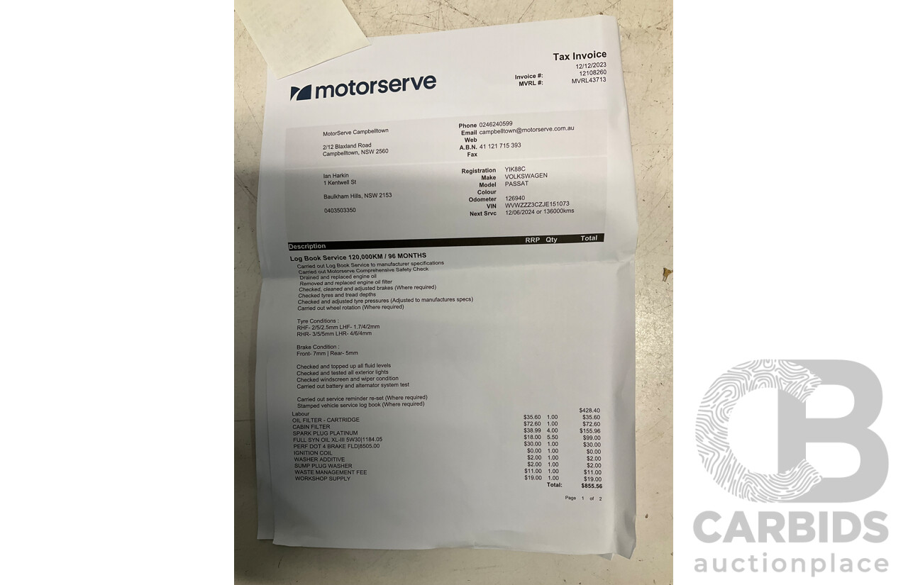 4/2018 Volkswagen Passat 132 TSI Comfortline 3C 4d Sedan White Turbo 1.8L