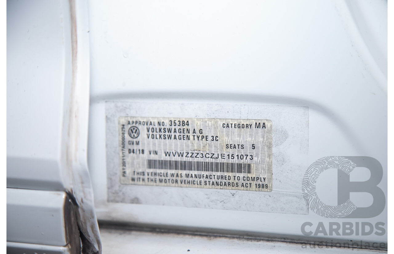 4/2018 Volkswagen Passat 132 TSI Comfortline 3C 4d Sedan White Turbo 1.8L