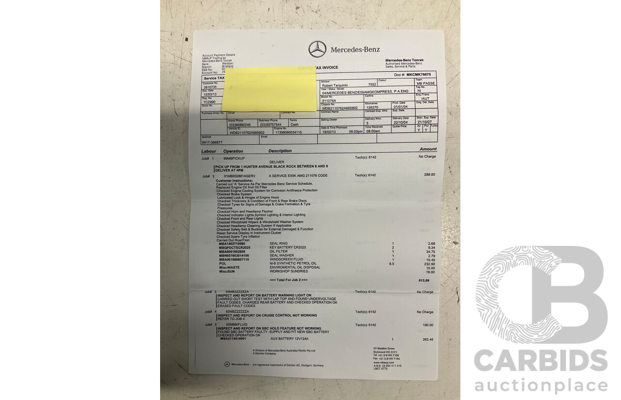 10/2004 Mercedes Benz E55 AMG W211 4d Sedan Brilliant Silver Metallic Supercharged V8 5.4L