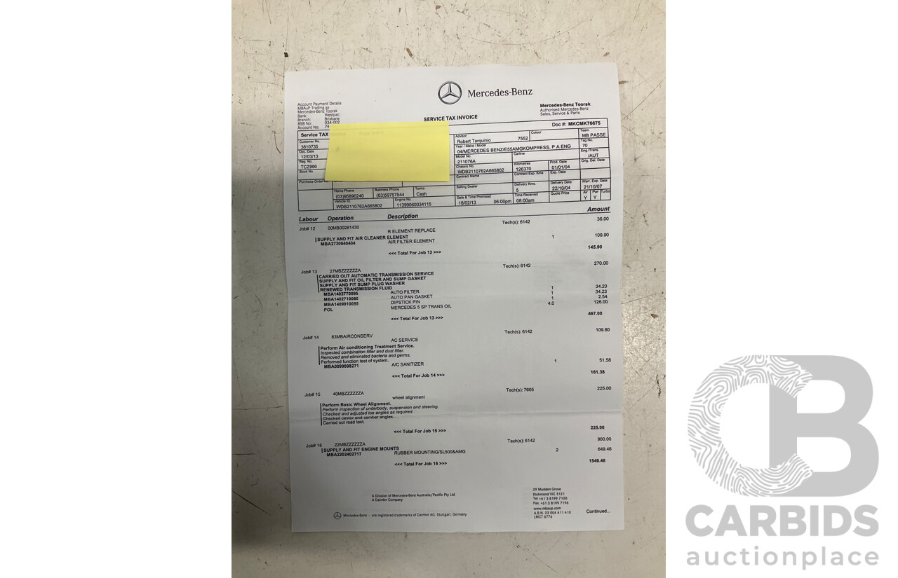 10/2004 Mercedes Benz E55 AMG W211 4d Sedan Brilliant Silver Metallic Supercharged V8 5.4L