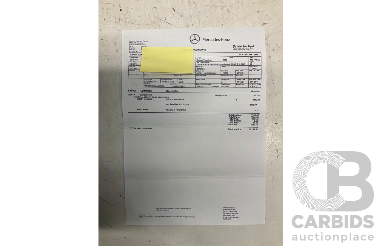 10/2004 Mercedes Benz E55 AMG W211 4d Sedan Brilliant Silver Metallic Supercharged V8 5.4L