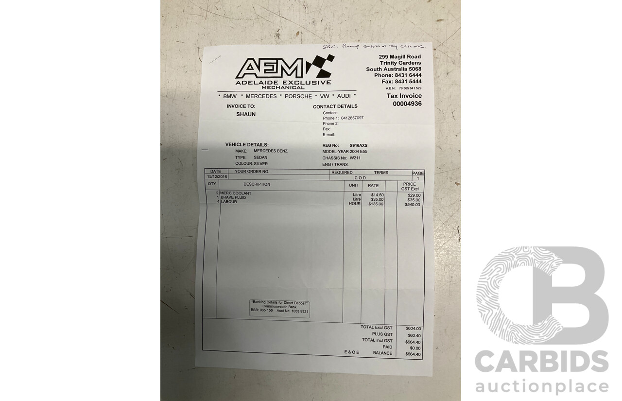 10/2004 Mercedes Benz E55 AMG W211 4d Sedan Brilliant Silver Metallic Supercharged V8 5.4L