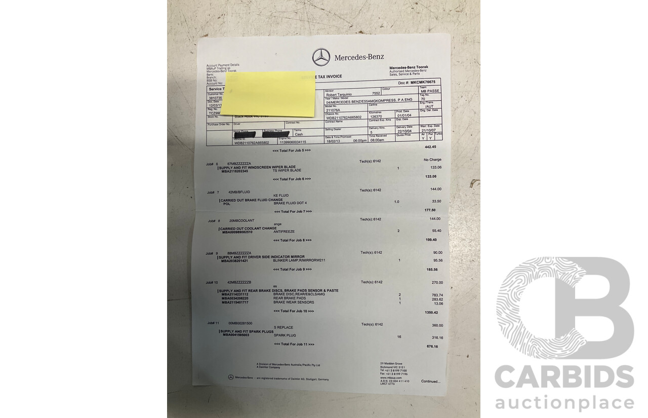 10/2004 Mercedes Benz E55 AMG W211 4d Sedan Brilliant Silver Metallic Supercharged V8 5.4L