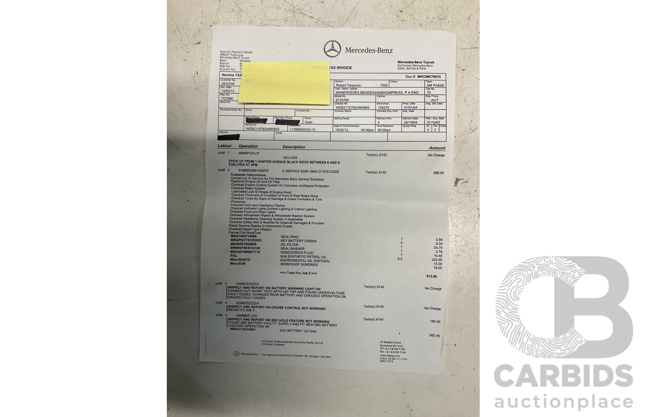 10/2004 Mercedes Benz E55 AMG W211 4d Sedan Brilliant Silver Metallic Supercharged V8 5.4L