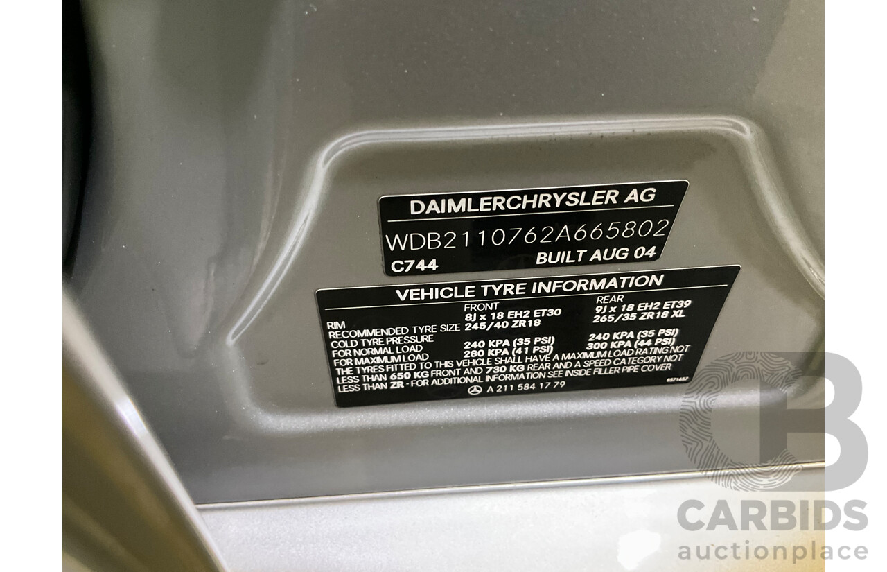 10/2004 Mercedes Benz E55 AMG W211 4d Sedan Brilliant Silver Metallic Supercharged V8 5.4L