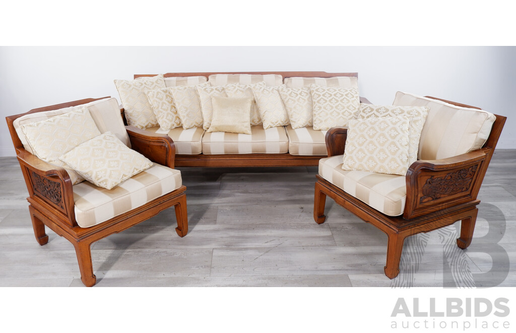Chinese Carved Timber Lounge Suite
