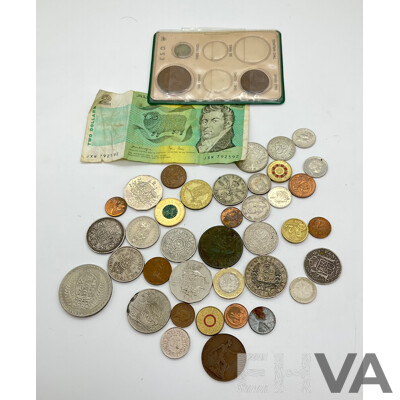 Collection of Australian and International Currency Including Predecimal, Two Dollar Note JXN Knight/Stone