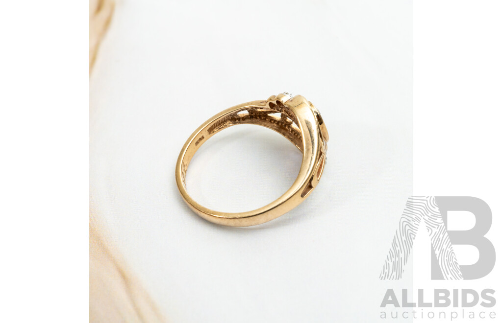 9ct Amethyst & Diamond Ornate Style Dress Ring, TDW 0.01ct, Size N, 2.42 Grams