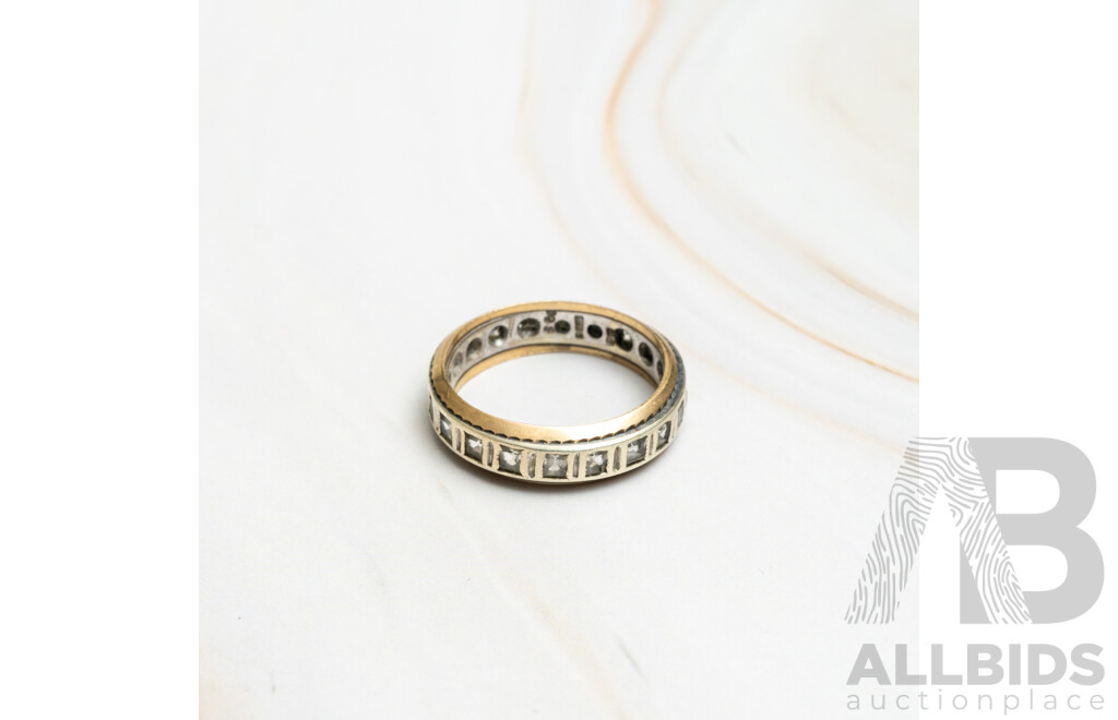 9ct Two Tone Full Hoop Cz Ring, Size K, 3.17 Grams