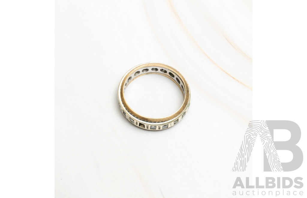 9ct Two Tone Full Hoop Cz Ring, Size K, 3.17 Grams