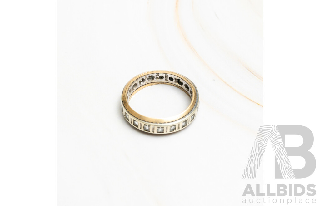9ct Two Tone Full Hoop Cz Ring, Size K, 3.17 Grams