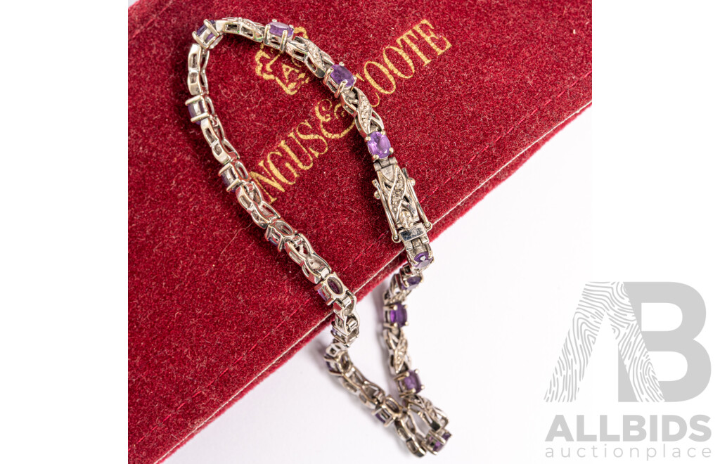 9ct White Gold Amethyst & Diamond Tennis Bracelet, TDW 0.30CT, 19cm, 7.01 Grams