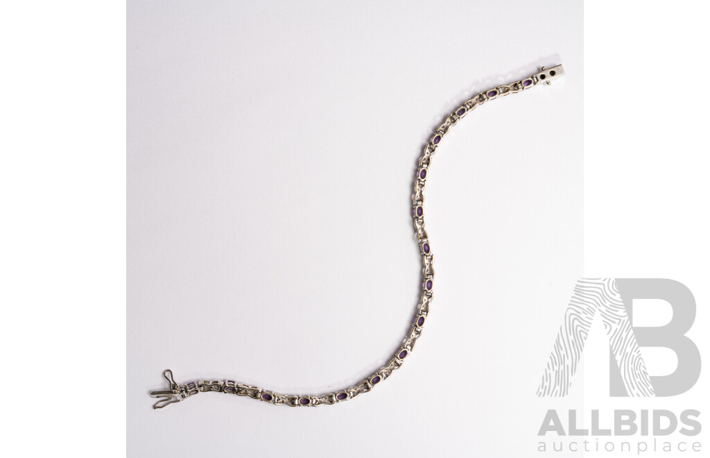 9ct White Gold Amethyst & Diamond Tennis Bracelet, TDW 0.30CT, 19cm, 7.01 Grams