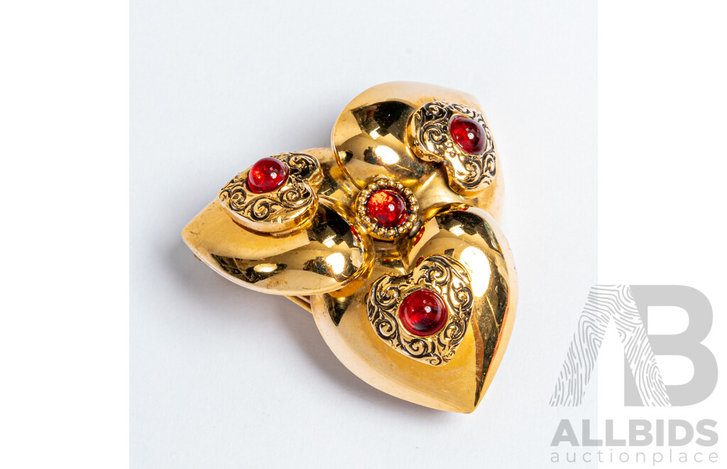 Rossi Bijoux Couture Triple Puffy Heart Brooch, Made in France - Rare