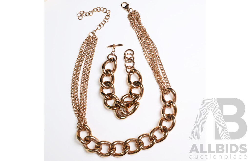 Rose Gold Plated Necklace and Bracelet Set - Lot of 2