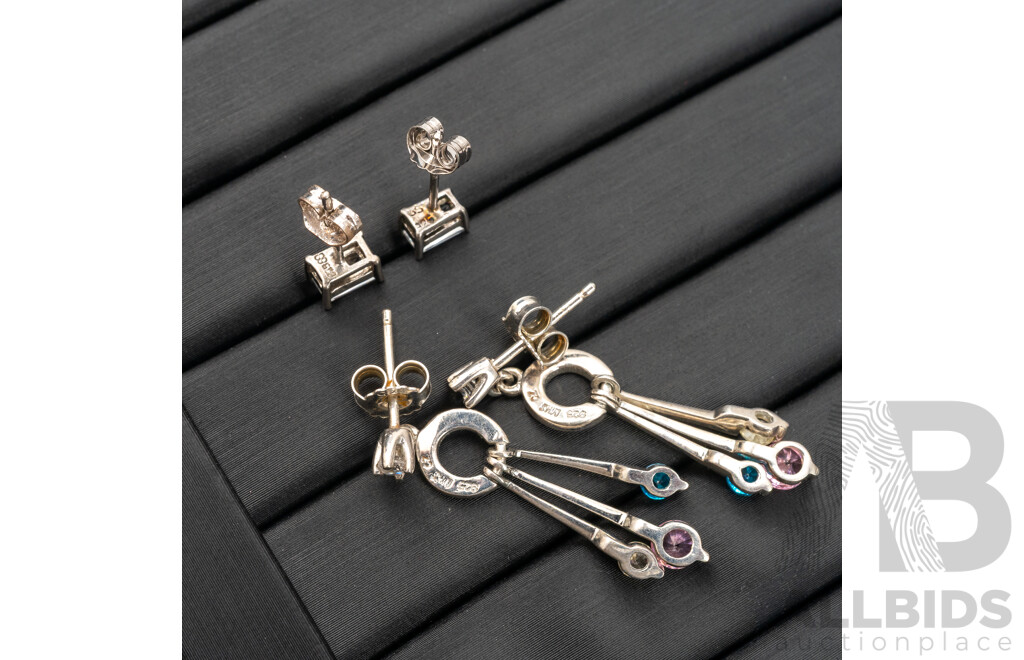 2x Pairs of 925 Sterling Silver Earring Sets.