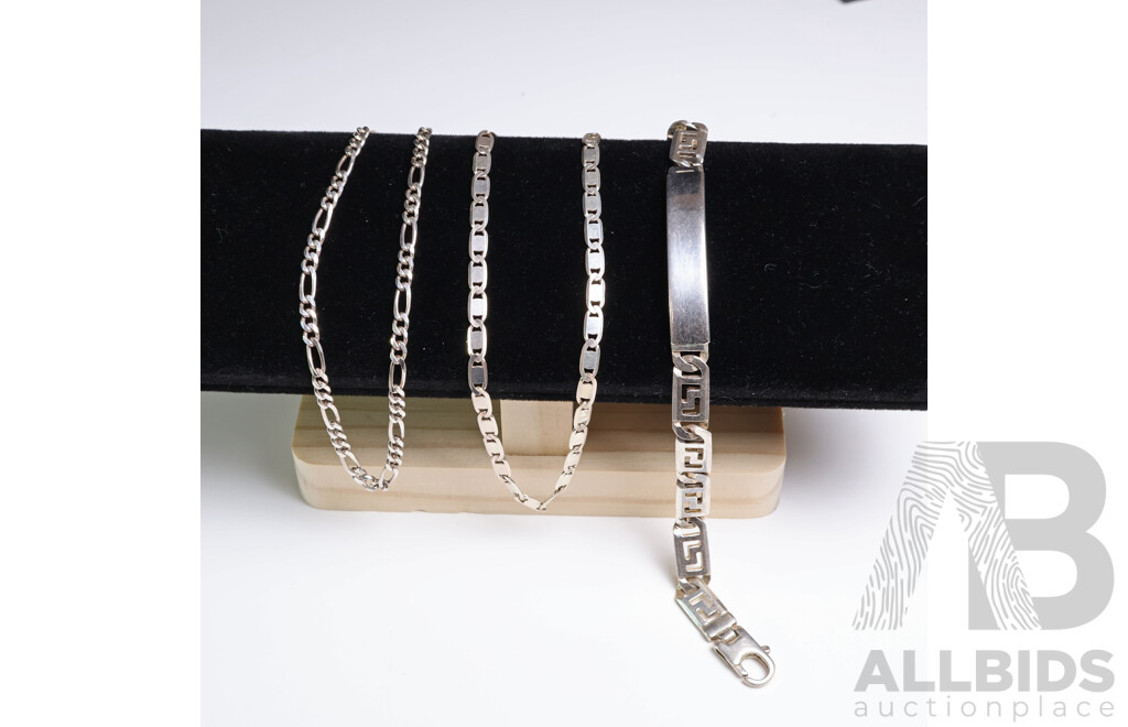 925 Sterling Silver 2x Necklaces and 1 Bracelet - Made in Italy