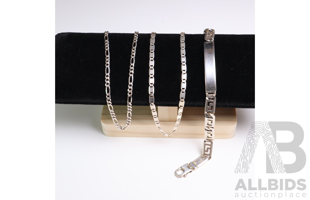 925 Sterling Silver 2x Necklaces and 1 Bracelet - Made in Italy