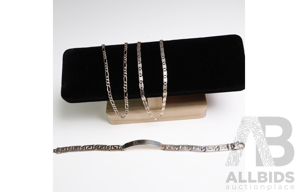 925 Sterling Silver 2x Necklaces and 1 Bracelet - Made in Italy