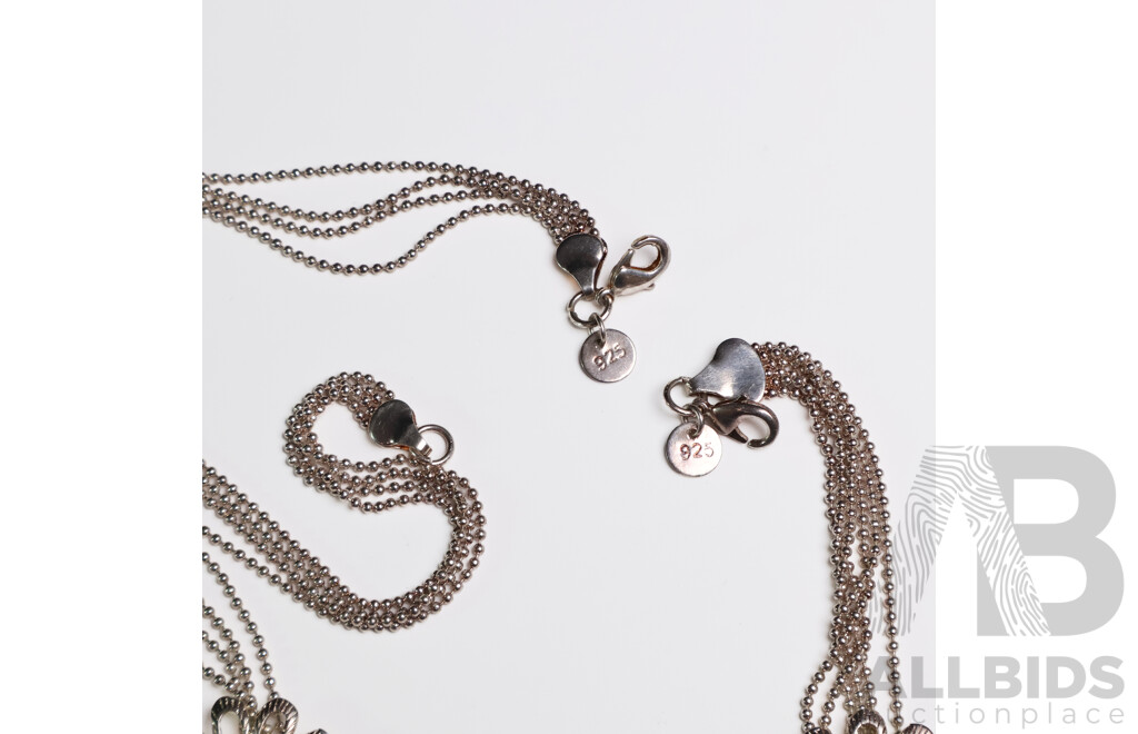 Stirling Silver Plated Flower Chain and Bracelet Set - Lot of 2