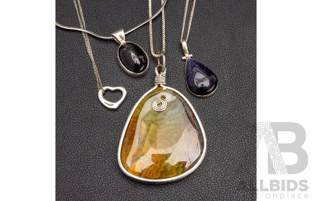 Assorted Silver Necklaces with Pendants - Lot of 4