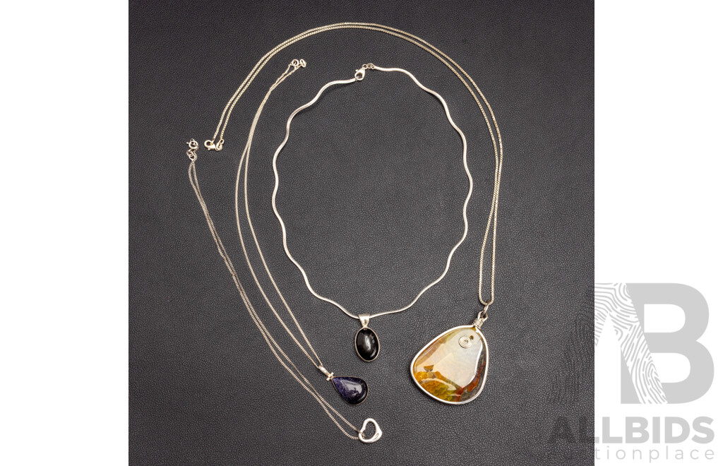 Assorted Silver Necklaces with Pendants - Lot of 4