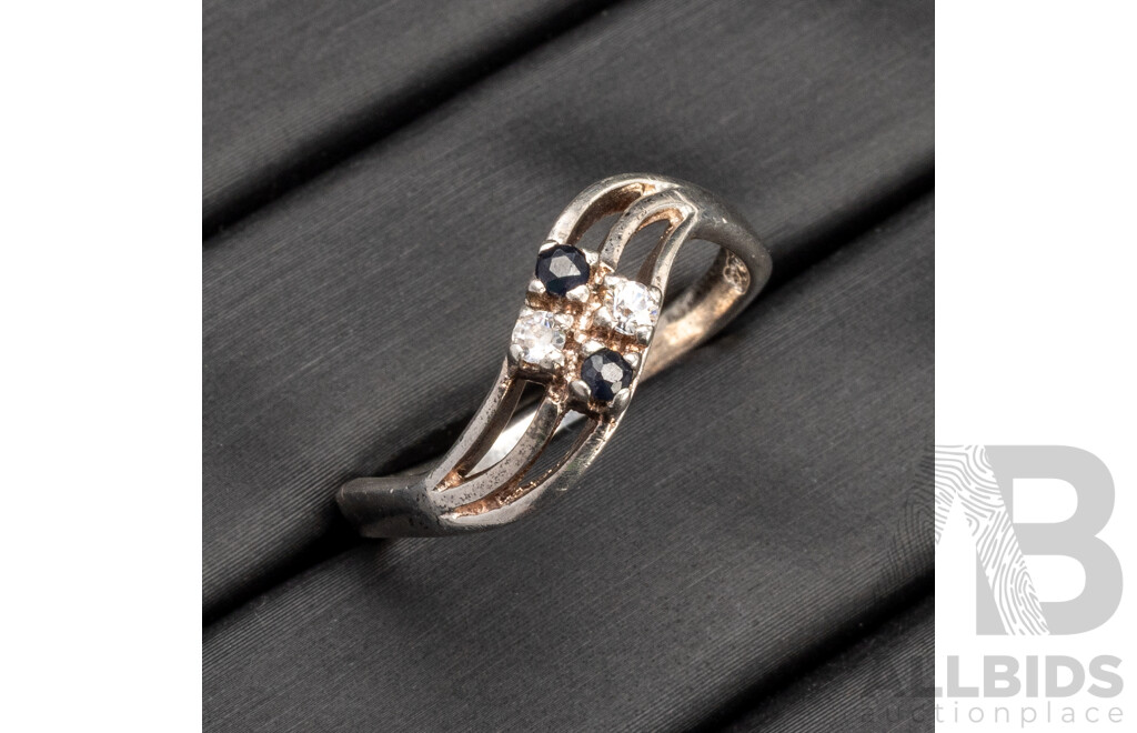925 Sterling Silver Ring with Sapphire and CZ Stones - Size O
