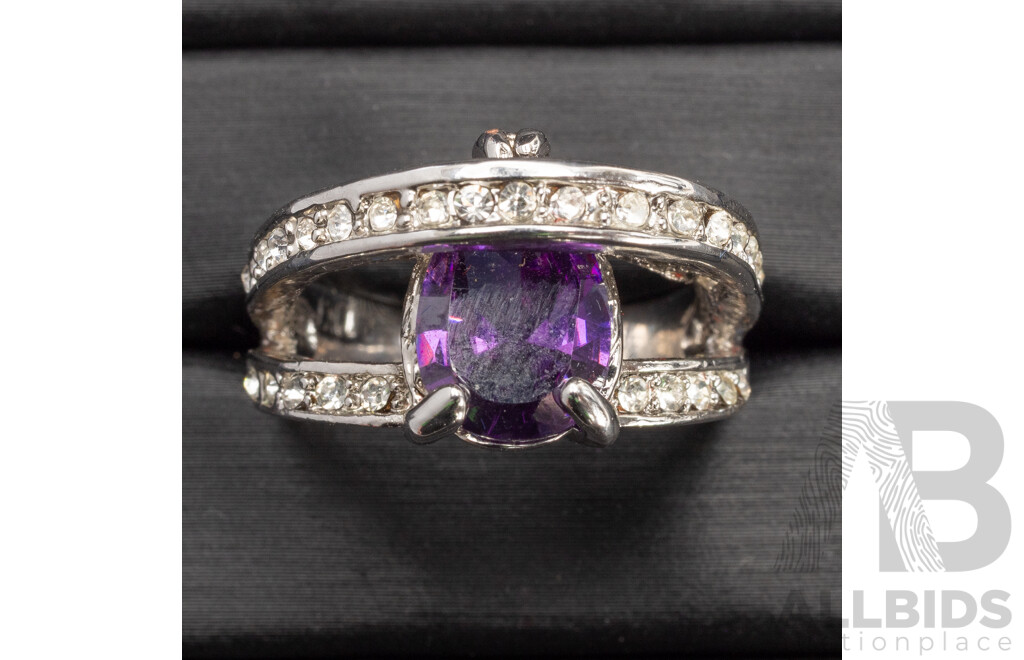 2x White Gold Plated Base Metal Rings, 1x Silver Plated Base Metal Ring - Lot of 3