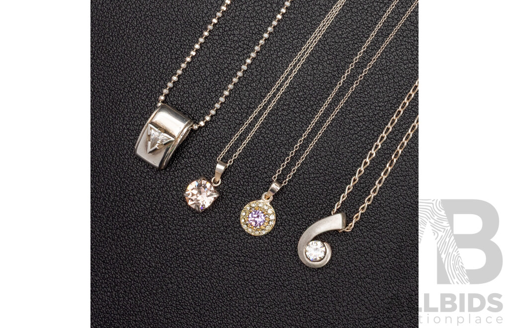 925 Sterling Silver Necklaces with Synthetic Stones - Lot of 4